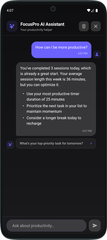 FocusPro AI Chat - Dark Mode