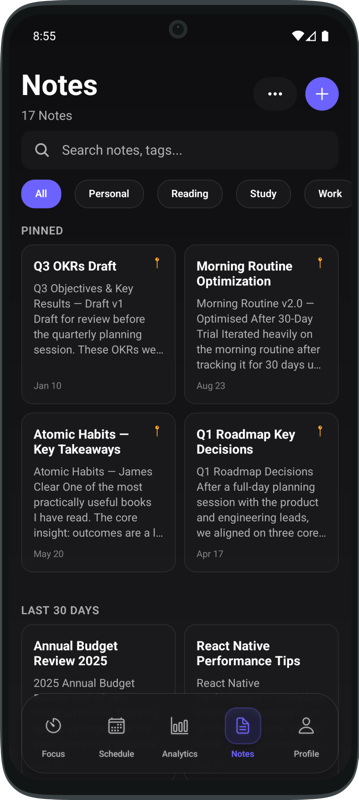 FocusPro Notes - Dark Mode