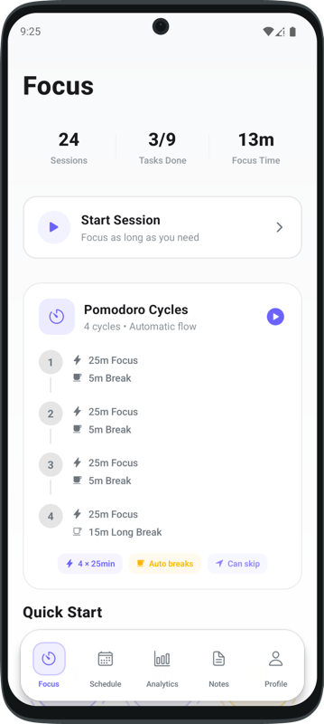 FocusPro Home Screen - Light Mode